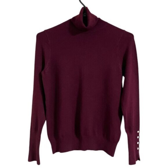 Zara Basic Turtleneck Sweater with Gold Buttons Details on Sleeves in Burgundy - Picture 1 of 6